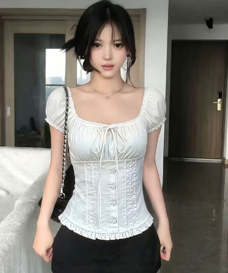 광장 칼라 거품 소매 셔츠 맨위 여성