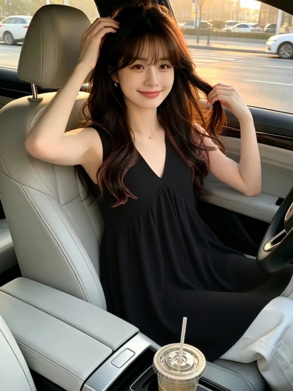 V넥 주름 민소매 조끼 맨위 여성