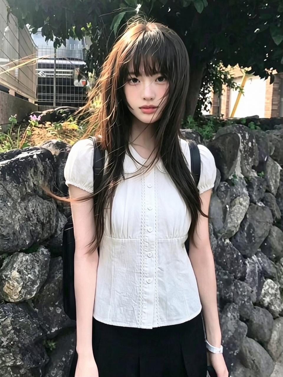 레이스 조각 베이비 칼라 셔츠 맨위 여성