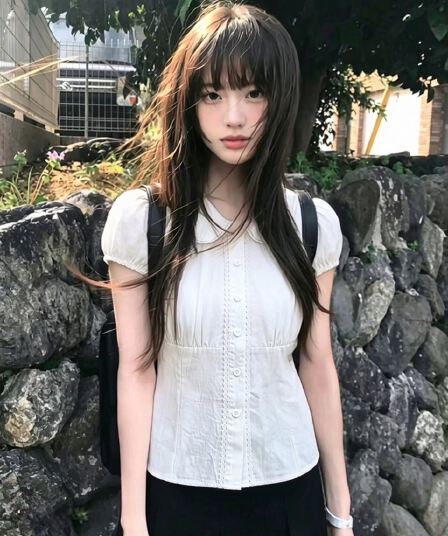 레이스 조각 베이비 칼라 셔츠 맨위 여성
