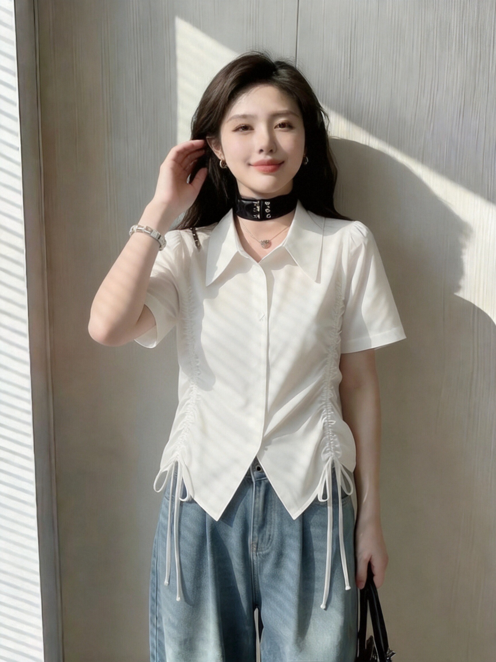 펌프 Pleat 반팔 셔츠 여성 셔츠 여성