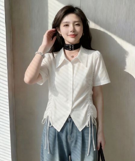 펌프 Pleat 반팔 셔츠 여성 셔츠 여성