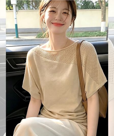 홀로우 아웃 니트 오프숄더 맨위 여성