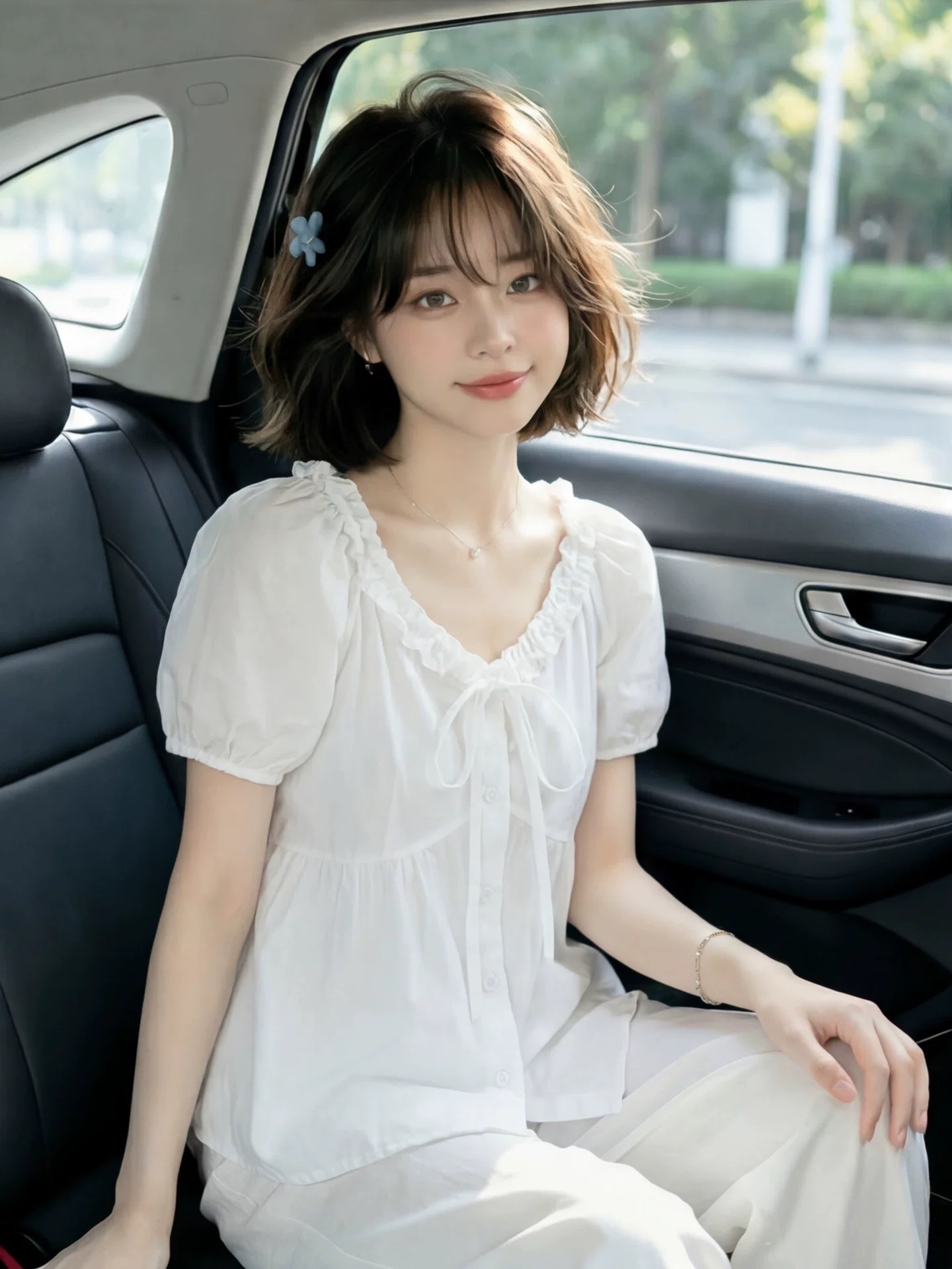 레이스업 나비 매듭 거품 소매 셔츠 맨위 여성