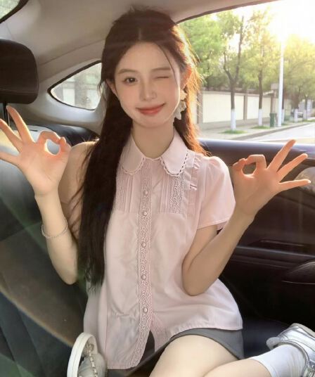 베이비 칼라 레이스 셔츠 셔츠 맨위 여성