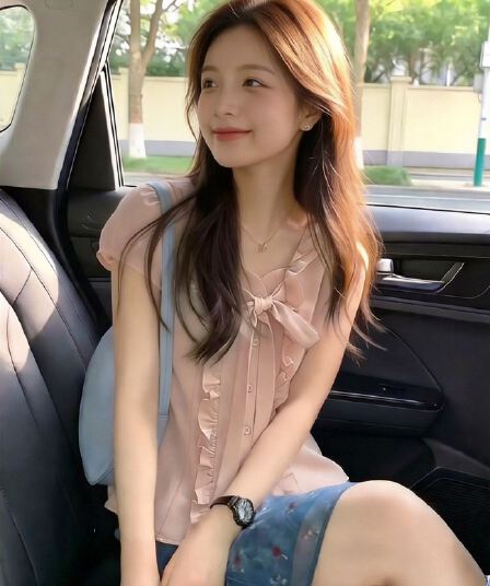 핑크색 프릴 셔츠 맨위 여성
