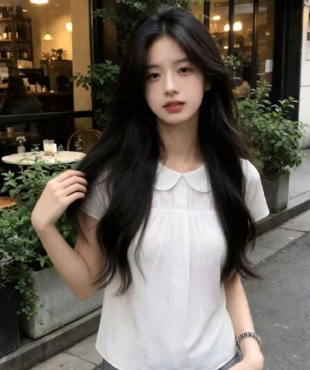 화이트 베이비 칼라 맨위 여성