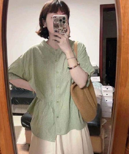녹색 불규칙 셔츠 맨위 여성