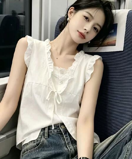 레이스 조각 페이크 레이어드 셔츠 맨위 여성