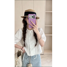 批发娃娃领中袖衬衫<b class='q'>上衣</b>女