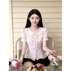 批发娃娃领收腰绑带衬衫<b class='q'>上衣</b>女