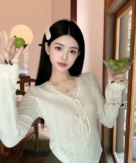 가을 레이스 조각 티셔츠 맨위 여성