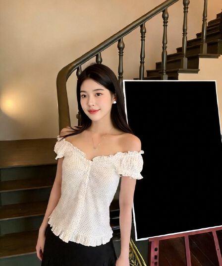 도트 무늬 프릴 날다 소매 맨위 여성