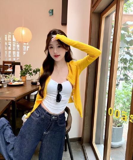 프릴 오픈 가디건 작은 외투 긴팔 맨위 여성