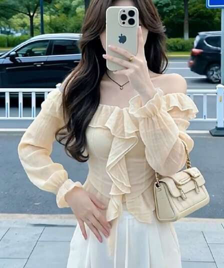 가을 프릴 한 단어 오프숄더 맨위