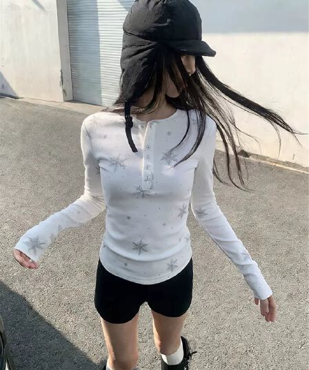가을 아메리칸 화이트 헨리 칼라 긍정적 인 어깨 의류