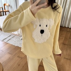 批发实拍~冬季新款米粒绒小狗绣花睡衣女简约保暖<b class='q'>韩版</b>ins家居服套<b class='q'>装</b>