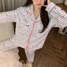 批发实拍~冬季新款爱心碎花加厚法兰绒开衫睡衣女简约<b class='q'>韩版</b>ins家居服