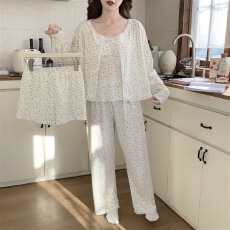 批发实拍~秋冬新款碎花吊带开衫长裤<b class='q'>短裤</b>睡衣韩版ins可外穿四件套