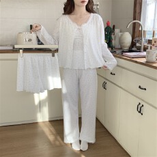 批发实拍~秋冬新款碎花吊带开衫长裤<b class='q'>短裤</b>睡衣韩版ins可外穿四件套