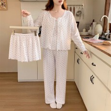 实拍~秋冬季新款爱心碎花吊带开衫长裤短裤睡衣韩版ins四件套