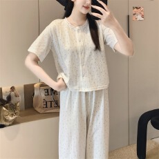 批发实拍~春夏季新款<b class='q'>碎花</b>短袖长<b class='q'>裤</b>睡衣女简约韩版ins家居服套装