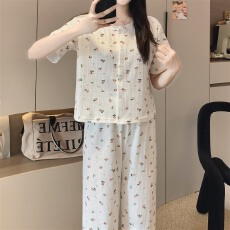 批发实拍~春夏季新款<b class='q'>碎花</b>短袖长<b class='q'>裤</b>睡衣女简约韩版ins家居服套装