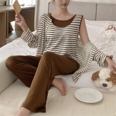 批发实拍~春季新款<b class='q'>莫代尔</b>假两件<b class='q'>背心</b>开衫长裤韩版ins可外穿睡衣三件套