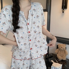 批发实拍~夏季新款<b class='q'>莫代尔</b>卡通碎花开衫短裤长裤睡衣韩版ins三件套