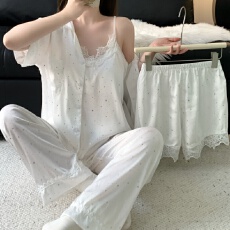 批发实拍~夏季新款冰雪丝波点碎花吊带开衫<b class='q'>长裤</b>短裤韩版ins睡衣四件套