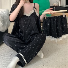 批发实拍~夏季新款冰雪丝星星碎花吊带开衫长裤短裤韩版ins<b class='q'>睡衣</b>四件套