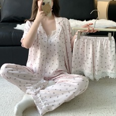 批发实拍~夏季新款冰雪丝蝴蝶碎花吊带开衫长裤短裤韩版ins<b class='q'>睡衣</b>四件套