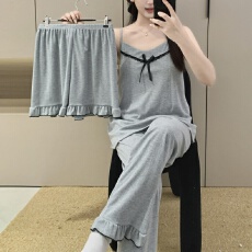 批发实拍~夏季新款碎花吊带短裤长裤<b class='q'>睡衣</b><b class='q'>三件套</b>韩版ins可外穿家居服