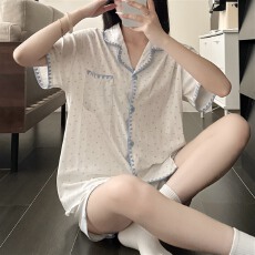 批发实拍~夏季新款坑条棉<b class='q'>碎花</b>开衫短裤韩版ins可外穿睡衣家居服套装