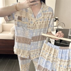 批发实拍~夏季新款复古<b class='q'>碎花</b>花边开衫短裤长裤韩版ins可外穿睡衣三件套