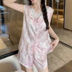 批发实拍~夏季新款冰雪丝卡通<b class='q'>碎花</b>开衫睡衣女简约韩版ins时尚家居服