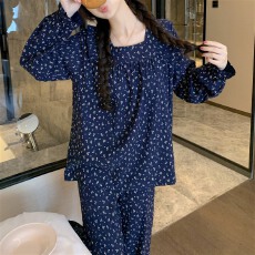实拍~秋季新款碎花方领长袖长裤睡衣女简约韩版ins家居服套装