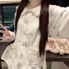 批发实拍~秋冬新款金<b class='q'>丝绒</b>雪花碎花娃娃领开衫睡衣女简约韩版ins家居服
