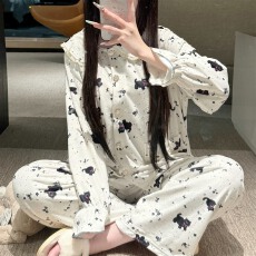 批发实拍~秋冬新款金<b class='q'>丝绒</b>猫咪碎花娃娃领开衫睡衣女简约韩版ins家居服
