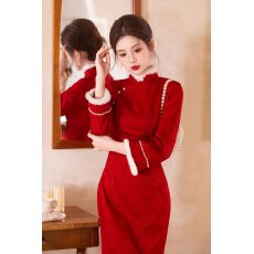 批发加绒加厚红色旗袍新娘新中式敬酒服喜服绝美气质连衣裙新年战袍