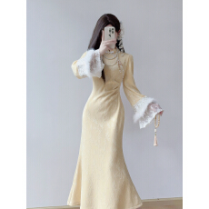 批发加绒加厚旗袍2025新款高端大气上档次连衣裙新中式长袖气质修身冬