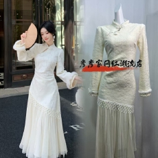 批发加绒加厚绒雪沁香新中式立领气质温柔<b class='q'>流苏</b>旗袍<b class='q'>连衣裙</b>冬季