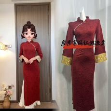 批发东方美人中国风中式日常复古显瘦气质中<b class='q'>长款</b><b class='q'>旗袍</b>长袖