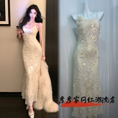 批发Barb Chill晚宴千金 亮片刺绣年会<b class='q'>礼服</b>长裙女冬生日裙包臀<b class='q'>连衣裙</b>