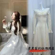 Q女家 12/14 白雪姬/加绒！长短裙双版本～温柔千金风白色连衣裙