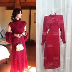 批发17号晚20点大Eees 东方之美 立领翻领两穿蕾丝旗袍加绒连衣裙