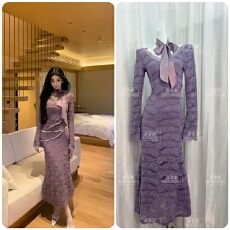 批发Barb Chill12/20-12/22新品单件7折灰紫色<b class='q'>蕾丝</b><b class='q'>连衣裙</b>圣诞长裙