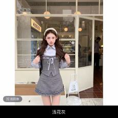 批发麻吉麻吉mochi甜心物语假两件衬衫领<b class='q'>长袖</b>上衣冬百搭半裙套装