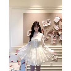 批发越韩小鱼 甜心啵啵 法式甜美<b class='q'>公主</b>裙收腰重工蕾丝拼接<b class='q'>连衣裙</b>女