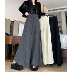 批发针织半身裙女秋冬2025新款垂感高腰抽绳显瘦裙子洋气百褶a字裙子